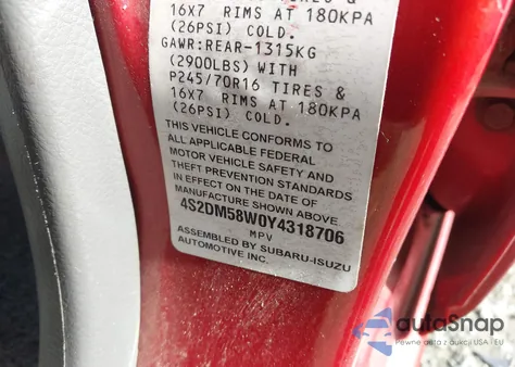 2000 Isuzu Rodeo Ls/Lse/S z USA, uszkodzony, nr VIN 4S2DM58W0Y4318706